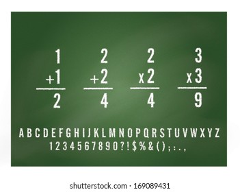 simple addition problems on chalk board