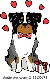 Simple and adorable Australian Shepherd Valentine's Day illustration