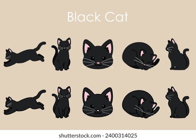 Conjunto de ilustraciones simples y adorables de Black Cat