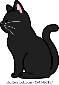 Simple and adorable black cat sitting in side view outlined