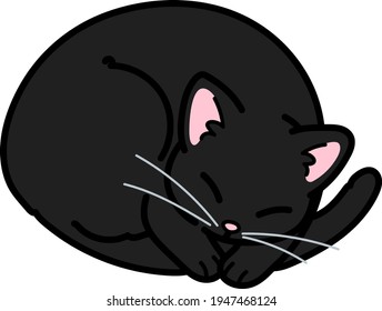 Simple and adorable black cat sleeping outlined