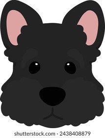 Simple and adorable black Scottish Terrier illustration front head flat colored