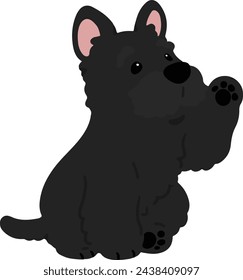 Simple and adorable black Scottish Terrier illustration waving flat colored