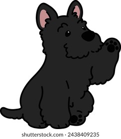 Simple and adorable black Scottish Terrier illustration waving