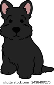 Simple and adorable black Scottish Terrier illustration sitting in front view