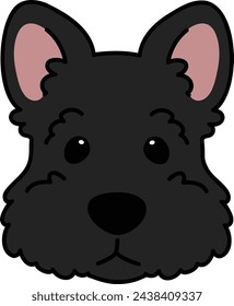 Simple and adorable black Scottish Terrier illustration front head