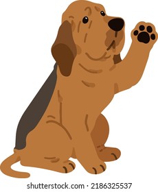 Simple and adorable Bloodhound dog illustration Waving flat colored