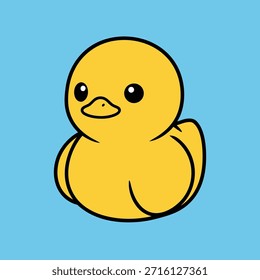 Una ilustración de dibujos animados simple y adorable de un pato de goma amarillo con ojos grandes y un pico Pequeño.