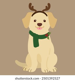 Simple and adorable Christmas illustration of Labrador Retriever sitting
