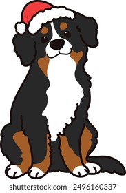 Simple and adorable Christmas illustration of Mountain Dog sitting outlined