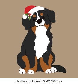 Simple and adorable Christmas illustration of Mountain Dog sitting
