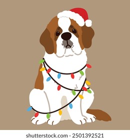 Simple and adorable Christmas illustration of Saint Bernard sitting
