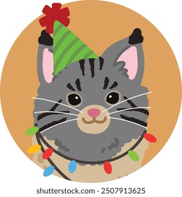 Simple and adorable circle Christmas avatar icon of Maine Coon 