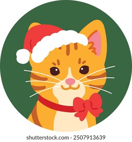 Simple and adorable circle Christmas avatar icon of Ginger Cat