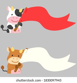Simple and adorable flat colored cows holding flags