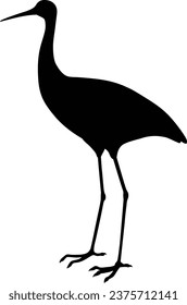 Simple and adorable flat colored Red-crowned crane illustration in silhouette