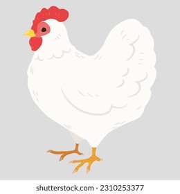 Simple and adorable flat colored white chicken illustration