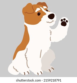 Simple and adorable Fox Terrier sitting and waving hand flat colored