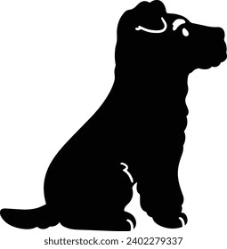 Simple and adorable Fox Terrier sitting in side view silhouette with details