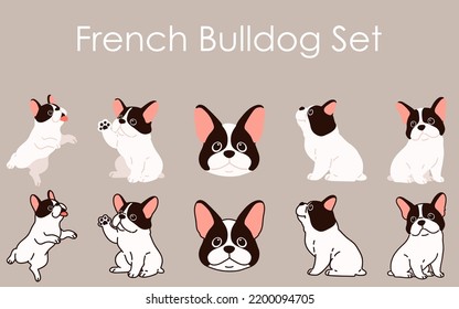 Simple and adorable French Bulldog illustrations set