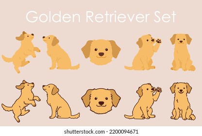 Einfaches und ansprechendes Set mit Golden Retriever-Illustrationen