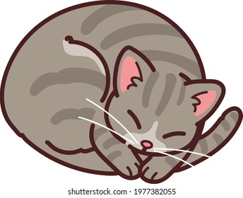 Simple and adorable Gray Tabby cat sleeping outlined