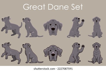 Simple and adorable Great Dane set illustrations