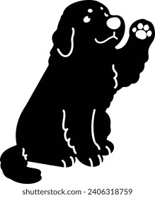 Simple and adorable Great Pyrenees Dog Silhouette waving hand with details