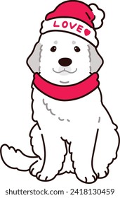 Simple and adorable Great Pyrenees Valentine's Day illustration