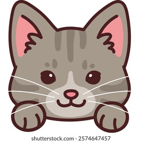 Simple and adorable Grey Tabby Cat front face with paws