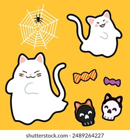 Simple and adorable Halloween illustrations of Ghost Cats