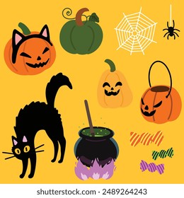 Simple and adorable Halloween props illustrations flat colored