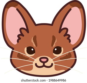 Simple and adorable illustration of Abyssinian cat front head outlined