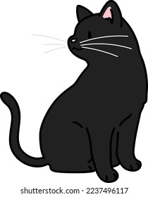 Simple and adorable illustration of black cat sitting looking sideways