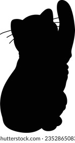 Simple and adorable illustration of black cat playing raising paw in silhouette