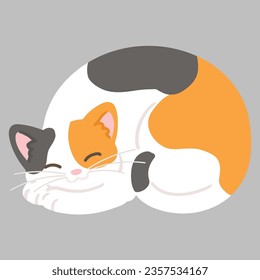 Ilustración simple y adorable de gato calico de color plano durmiente