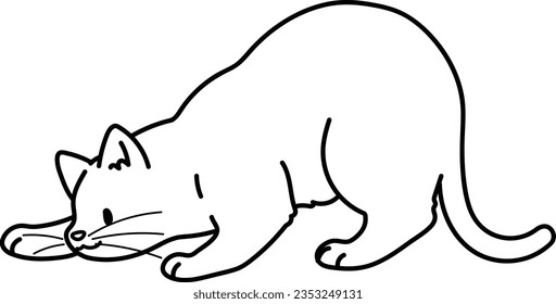 Simple and adorable illustration of cat playing and hunting with only outlines