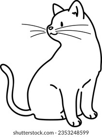 Simple and adorable illustration of cat sitting looking sideways with only outlines
