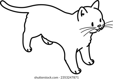 Simple and adorable illustration of cat smiling top view with only outlines