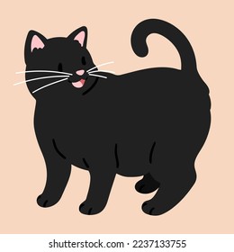 Simple and adorable illustration of happy black cat talking flat colored