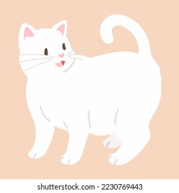 Simple and adorable illustration of happy white cat talking flat colored
