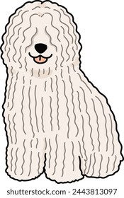 Simple and adorable illustration of Komondor Dog sitting in front view