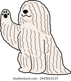 Simple and adorable illustration of Komondor Dog sitting and lifting his paw