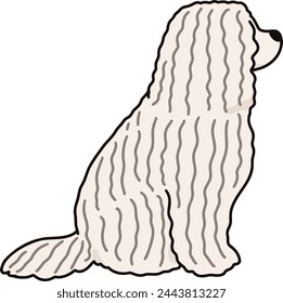 Simple and adorable illustration of Komondor Dog sitting in side view