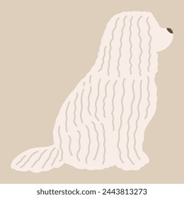 Simple and adorable illustration of Komondor Dog sitting in side view flat colored