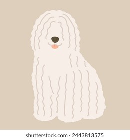 Simple and adorable illustration of Komondor Dog sitting in front view flat colored