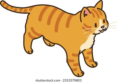 Simple and adorable illustration of orange tabby cat smiling top view