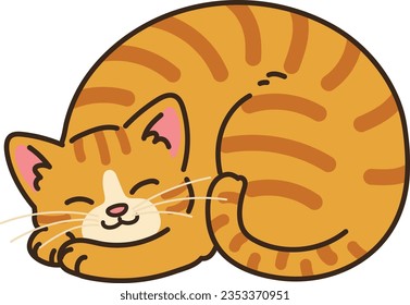Simple and adorable illustration of orange tabby cat sleeping