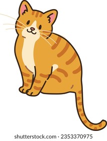 Simple and adorable illustration of orange tabby cat sitting