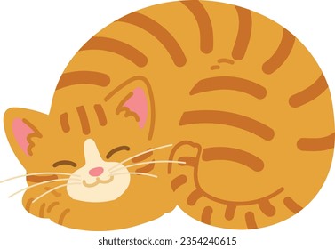 Simple and adorable illustration of orange tabby cat sleeping flat colored